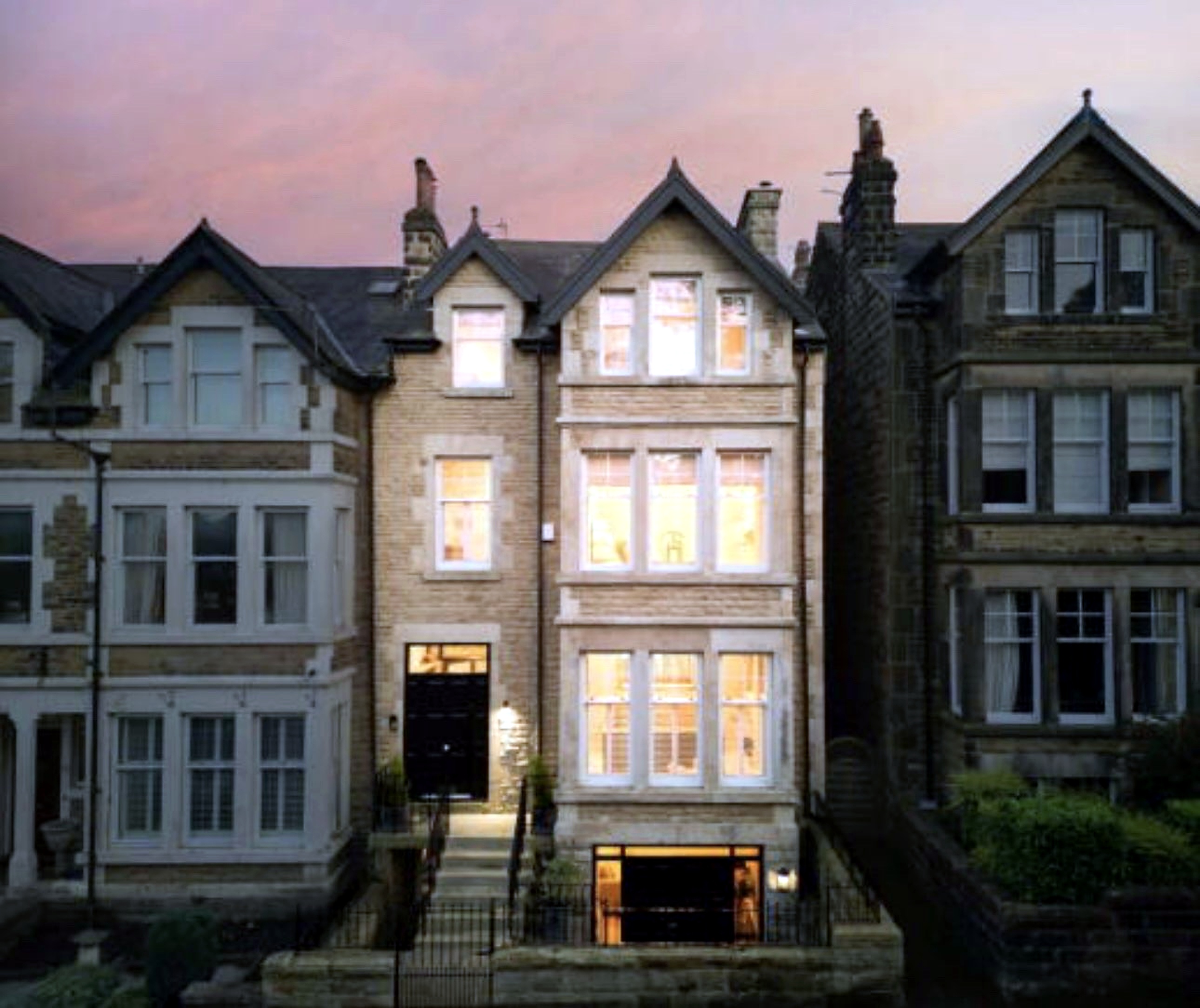 Harrogate townhouse at dusk
